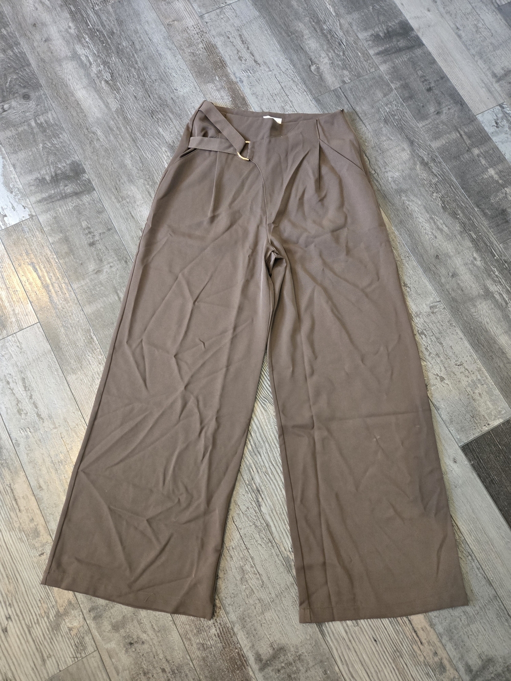 Wide-Leg Brown Trousers with D-Ring Accent